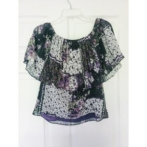 W By Worth Pleated Cold Shoulder Floral Blouse 6